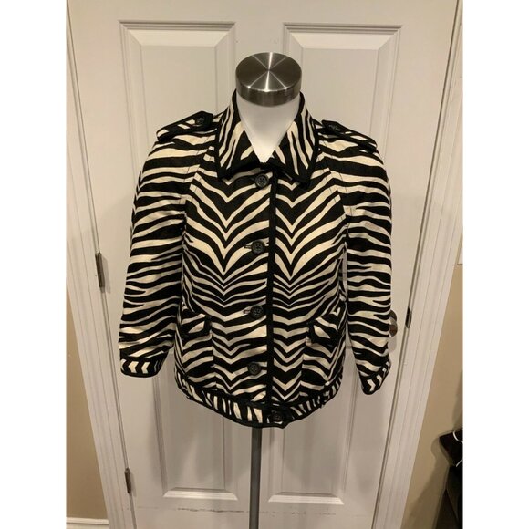 J. Crew Collection Black & White Zebra Striped Button-Up Jacket, Size 2 - Picture 1 of 7